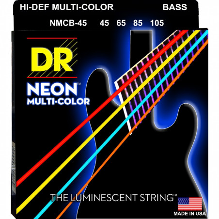 DR Strings Cordas Baixo Elétrico Neon Multi-Color Medium