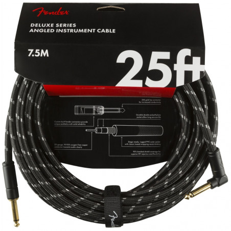 Fender Deluxe Series Instrument Cable 25\', Black Tweed