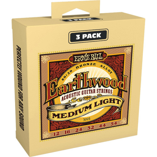 Ernie Ball Earthwood 80/20 Bronze Acoustic Strings 3-Pack, Medium