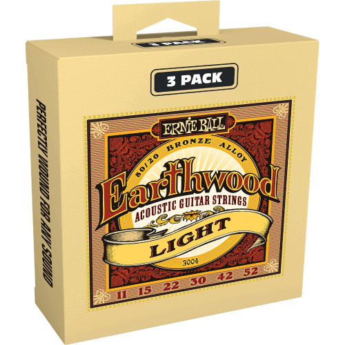 Ernie Ball Earthwood 80/20 Bronze Acoustic Strings 3-Pack, Light