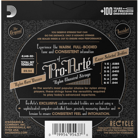 D'Addario EJ46 Pro-Arté Nylon 3 Pack, Hard Tension