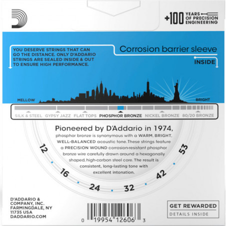 D'Addario EJ16 Phosphor Bronze, Light 3 Pack 12-53