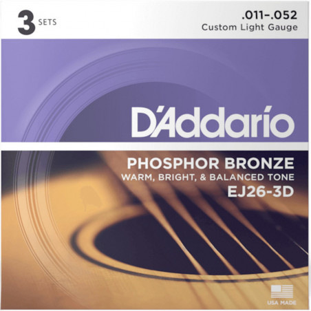 D'Addario EJ26 11-52 Custom Light 3 Pack
