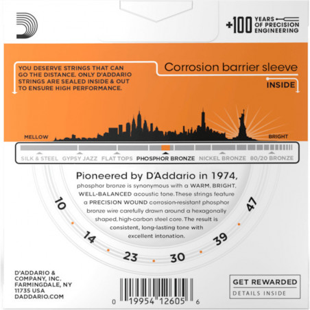 D'Addario EJ15 Phosphor Bronze, Extra Light 3 Pack, 10-47