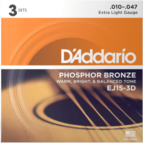 D'Addario EJ15 Phosphor Bronze, Extra Light 3 Pack, 10-47