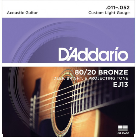 D'Addario EJ13 80/20 Bronze, Custom Light, 11-52