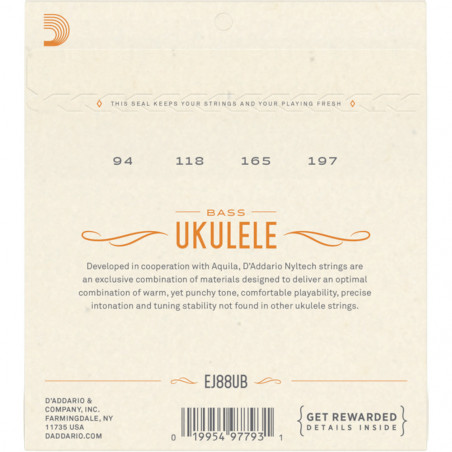 D'Addario EJ88UB Nyltech Ukulele, Bass