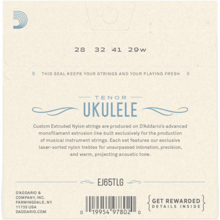 D’Addario EJ65TLG Pro-Arté Custom Extruded Ukulele, Tenor Low G