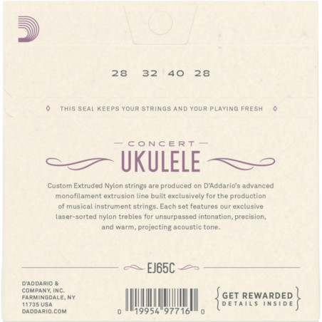 D’Addario EJ65C Pro-Arté Custom Extruded Ukulele, Concert