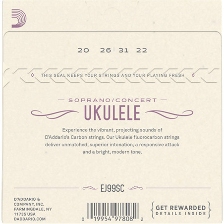 D’Addario EJ99SC Pro-Arté Carbon Ukulele, Soprano / Concert