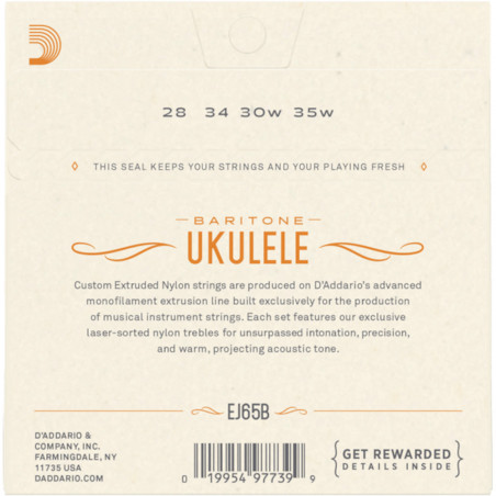 D’Addario EJ65B Pro-Arté Custom Extruded Ukulele, Baritone