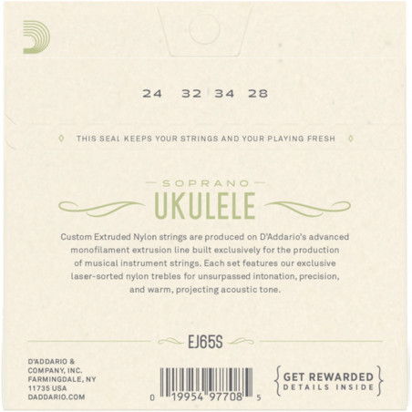 D’Addario EJ65S Pro-Arté Custom Extruded Ukulele, Soprano