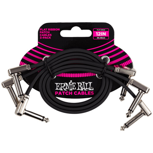 Ernie Ball 12" 3-Pack Flat Ribbon Patch Cable - Black
