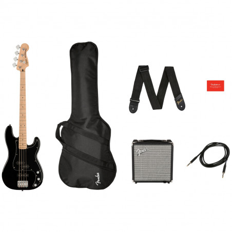 Squier Affinity Series Precision Bass PJ Pack, Black, Gig Bag, Rumble