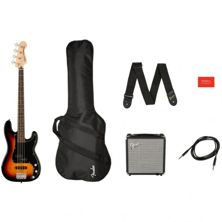 Squier Affinity Series Precision Bass PJ Pack, 3TS, Gig Bag, Rumble