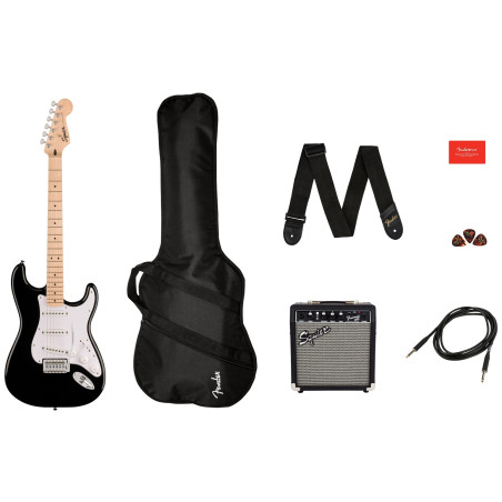 Squier Sonic Stratocaster Pack, Black, Gig Bag, 10G