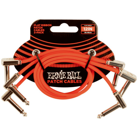 Ernie Ball 12" 3-Pack Flat Ribbon Patch Cable - Red