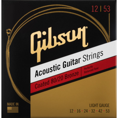 Gibson Gear 12-53 80/20 Coated Bronze Acoustic Guitar Strings, Light