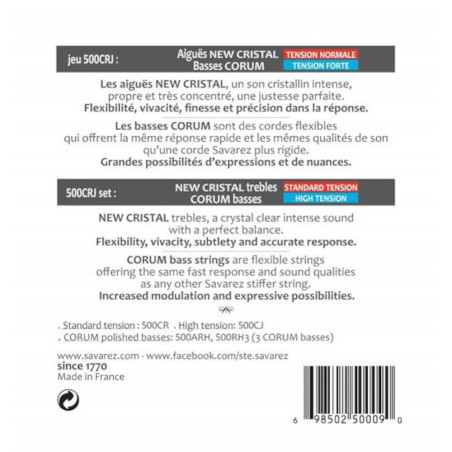 Savarez Cordas Guit. Clássica 500CRJ New Cristal Corum Tensão Mista