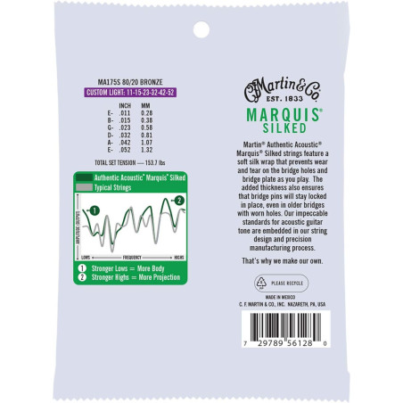 Martin Authentic Acoustic Marquis Silked Strings, 80/20 Bronze 11-52