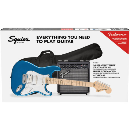 Squier Affinity Stratocaster HSS Pack, Lake Placid Blue, Gig Bag, 15G