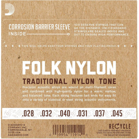 D’Addario Cordas Guit. Clássica Folk Nylon