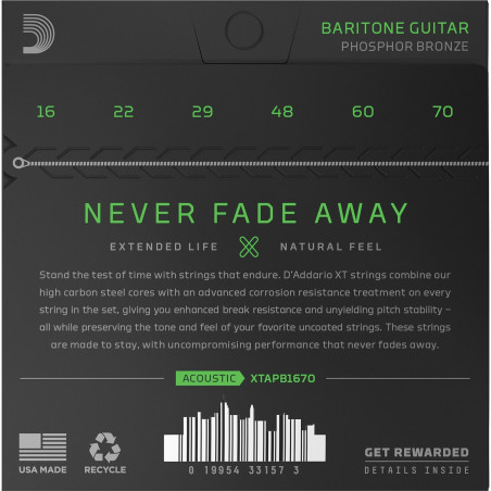 D'Addario Cordas Guitarra Acústica Barítona Revestimento Médio