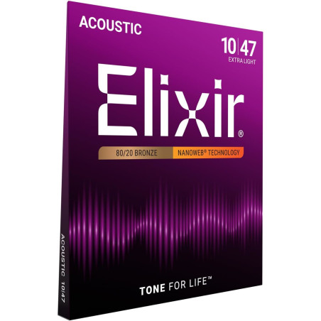 Elixir Cordas Acústicas Bronze 80/20 NANOWEB 010-047