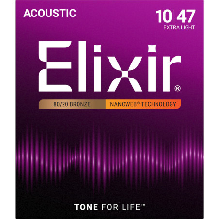 Elixir Cordas Acústicas Bronze 80/20 NANOWEB 010-047