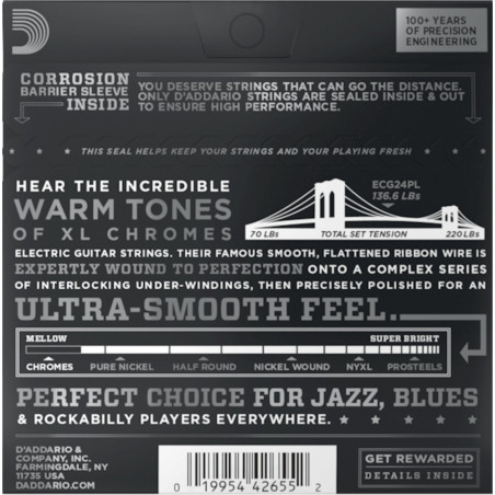 D'Addario ECG24PL Cordas Guitarra Elétrica Jazz Light Plain Third 11-5