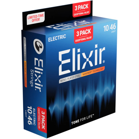 Elixir Cordas Guitarra Elétrica Nanoweb 16567, Light, 10-46, 3-un