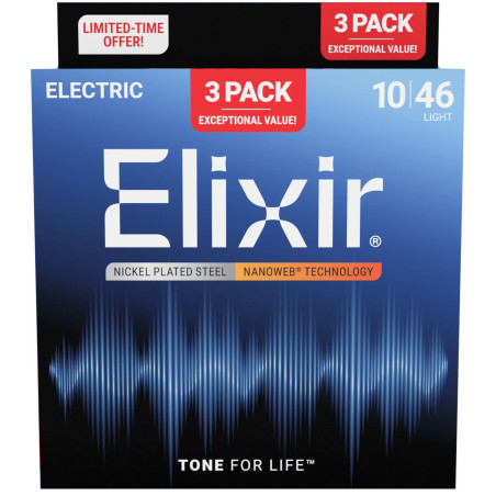 Elixir Cordas Guitarra Elétrica Nanoweb 16567, Light, 10-46, 3-un