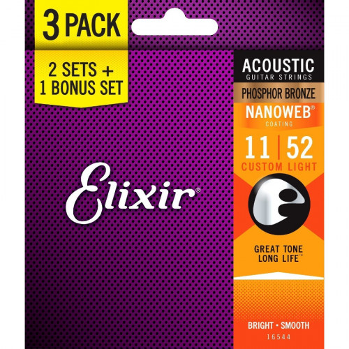 Elixir 011-052 Phosphor Bronze Acoustic Bonus Pack (3 sets)