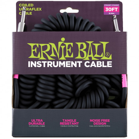 Ernie Ball 30' Coiled Instrument Cable - Black