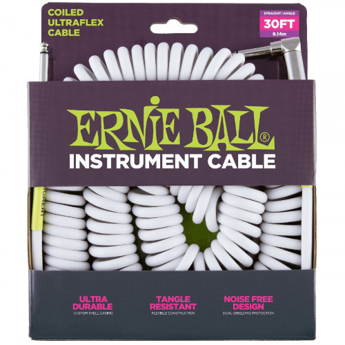 Ernie Ball 30' Coiled Instrument Cable - White