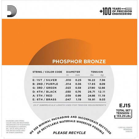 D’Addario EJ15 Phosphor Bronze, Extra Light, 10-47