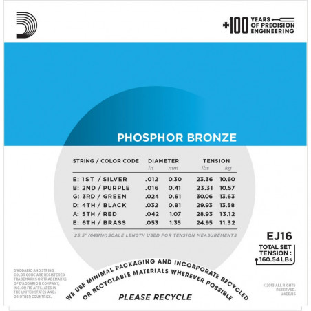 D’Addario EJ16 Phosphor Bronze, Light, 12-53