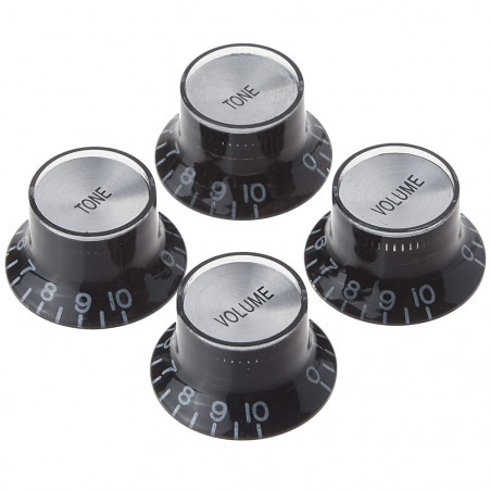 Gibson Gear Top Hat Knobs w/ Inserts - 4 pc. - Black/Silver