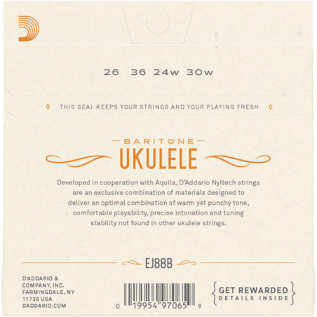 D’Addario EJ88B Nyltech Ukulele, Baritone