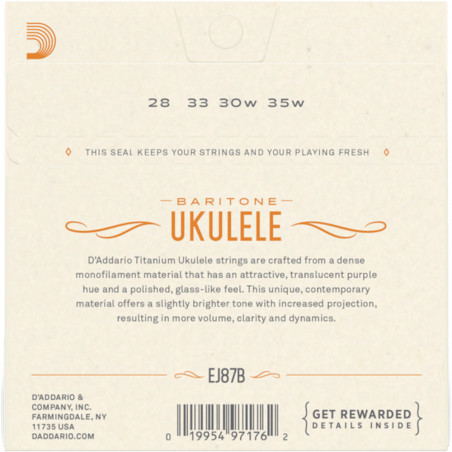 D’Addario EJ87B Titanium Ukulele, Baritone