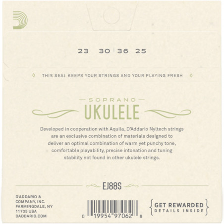 D’Addario EJ88S Nyltech Ukulele, Soprano
