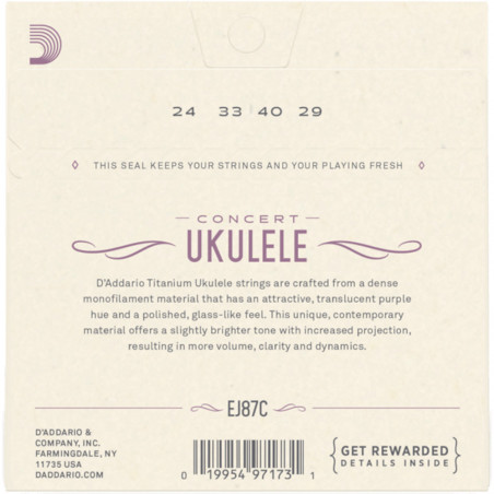 D’Addario EJ87C Titanium Ukulele, Concert