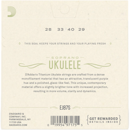 D’Addario EJ87S Titanium Ukulele, Soprano