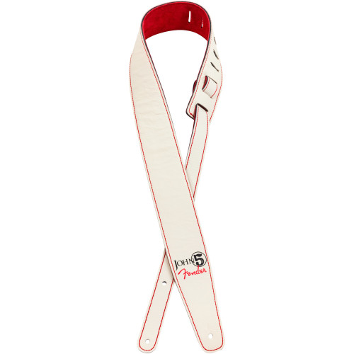 Fender John 5 Leather Strap, White/Red