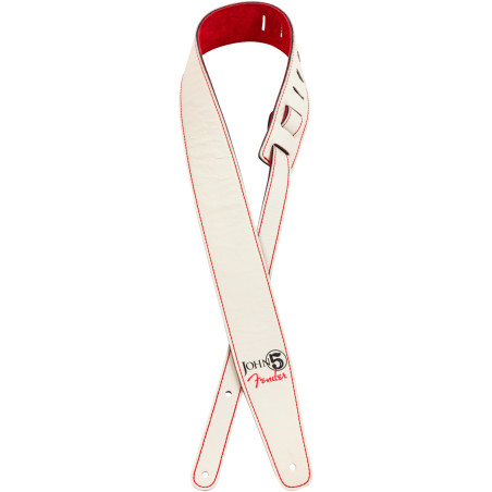 Fender John 5 Leather Strap, White/Red