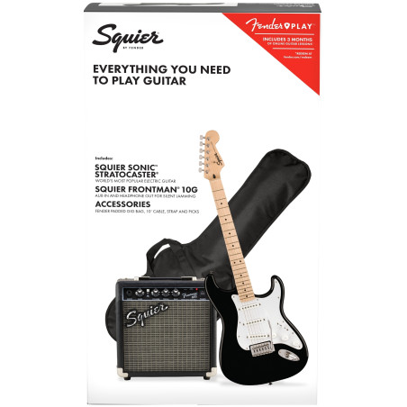 Squier Sonic Stratocaster Pack, Black, Gig Bag, 10G