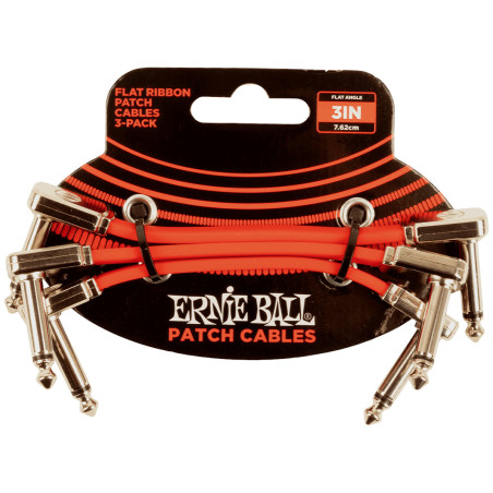 Ernie Ball 3" 3-Pack Flat Ribbon Patch Cable - Red