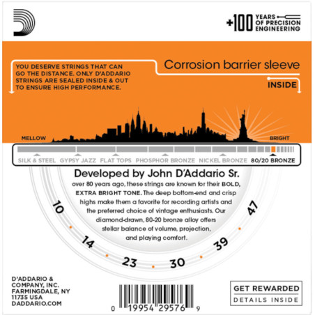 D'Addario EJ10 3-Pack Extra Light Acoustic Guitar Strings 10-47