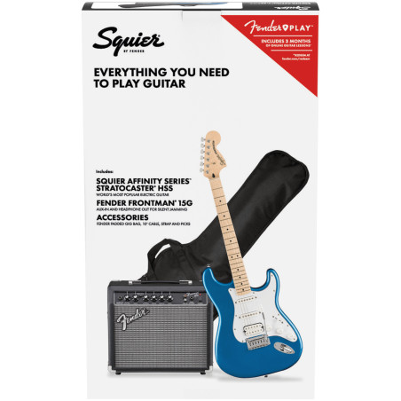 Squier Affinity Stratocaster HSS Pack, Lake Placid Blue, Gig Bag, 15G