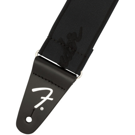 Fender WeighLess™ Running Logo Strap, Black/Black, 2"